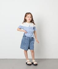KJBFD55039 a.v.v KIDS(アー・ヴェ・ヴェ) [120-160]バイカラーチェックレイヤード風ブラウス ライトブルー