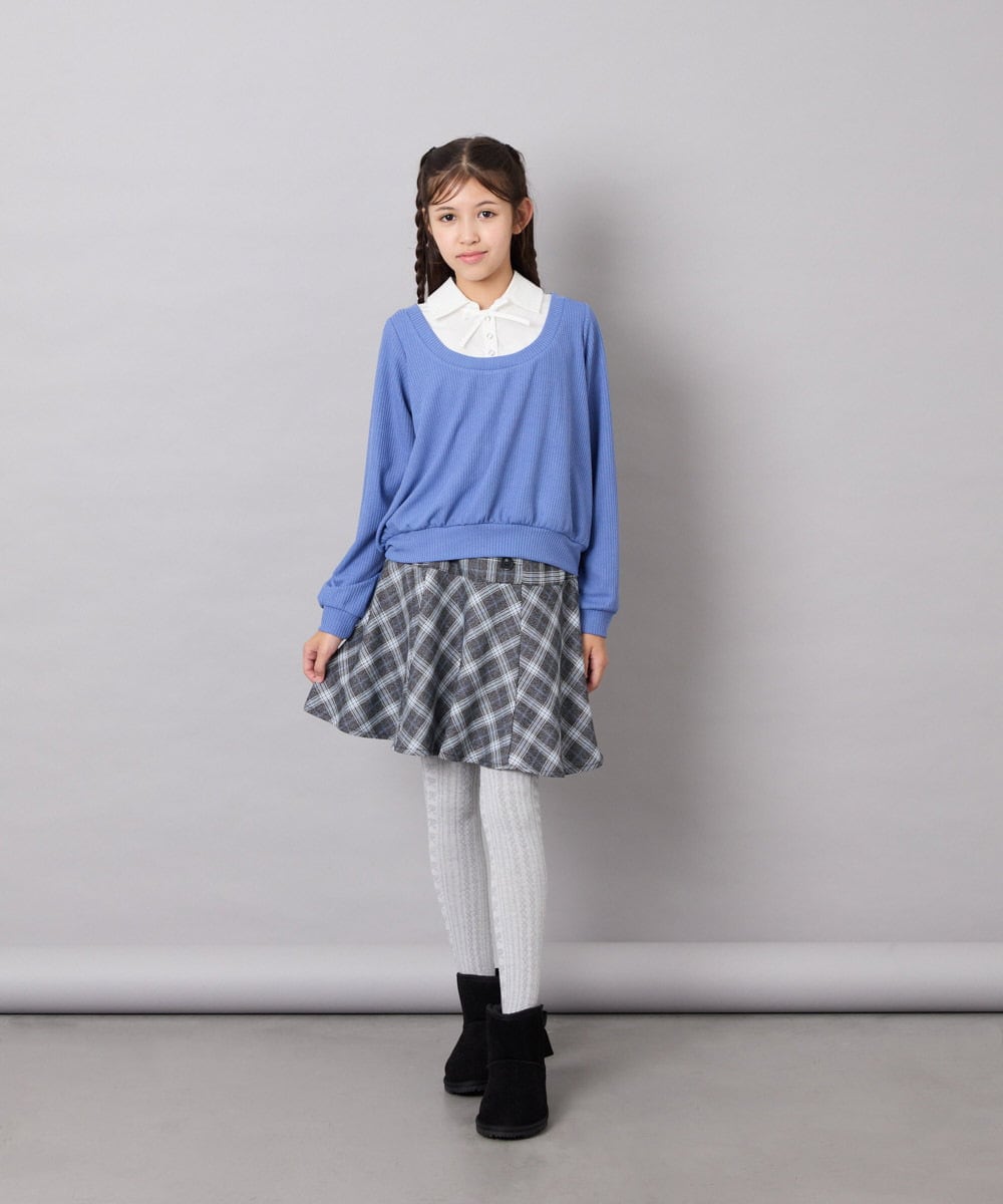 KJBJD02044 a.v.v KIDS(アー・ヴェ・ヴェ) [130-160]【洗える/毛玉になりにくい】シャツレイヤー風トップス ブルー