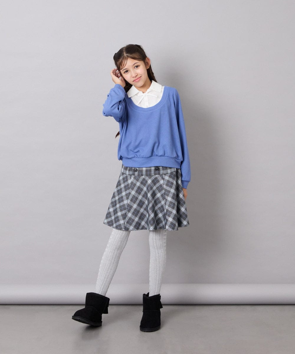 KJBJD02044 a.v.v KIDS(アー・ヴェ・ヴェ) [130-160]【洗える/毛玉になりにくい】シャツレイヤー風トップス ブルー