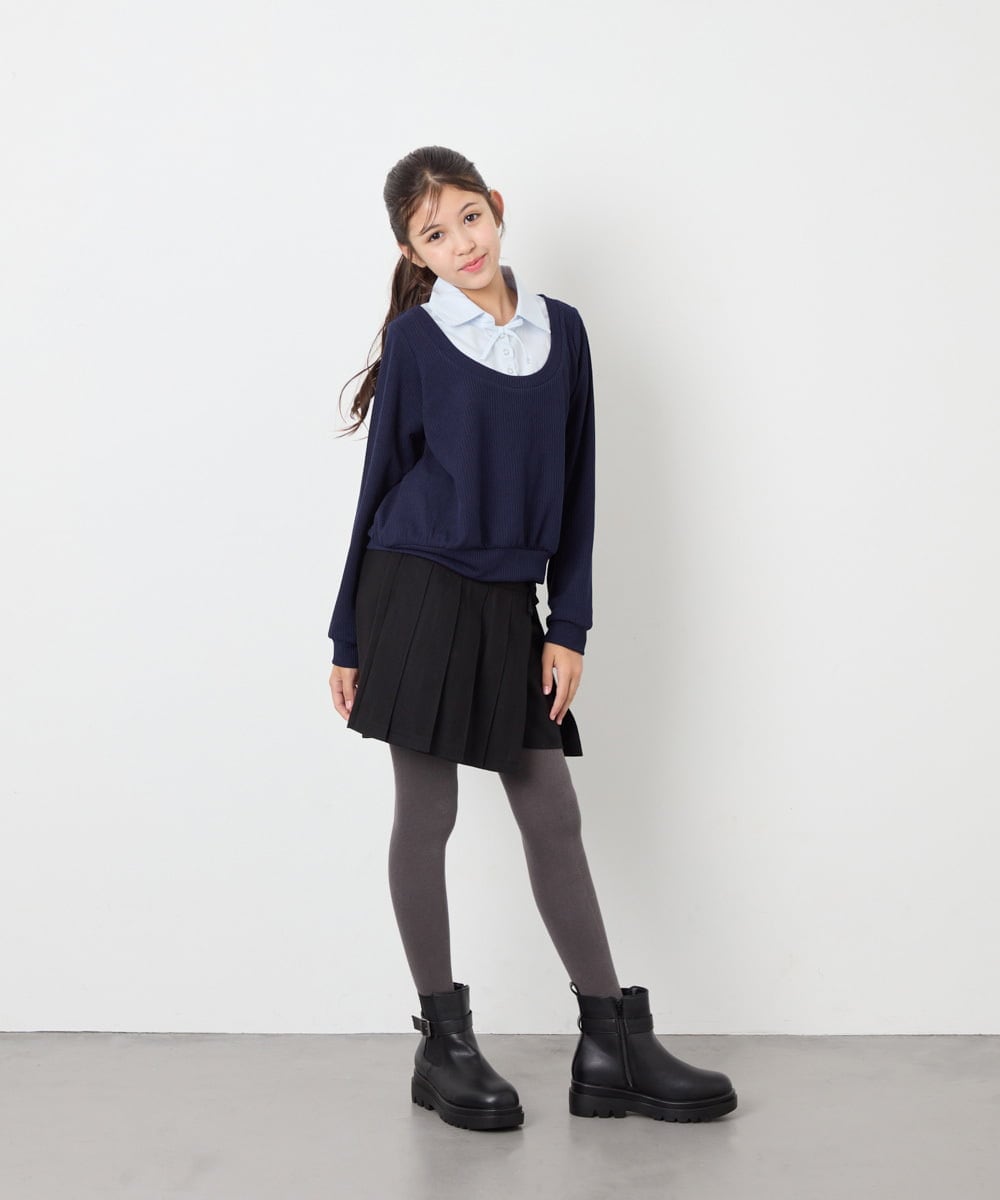 KJBJD02044 a.v.v KIDS(アー・ヴェ・ヴェ) [130-160]【洗える/毛玉になりにくい】シャツレイヤー風トップス ネイビー