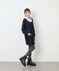 KJBJD02044 a.v.v KIDS(アー・ヴェ・ヴェ) [130-160]【洗える/毛玉になりにくい】シャツレイヤー風トップス ネイビー