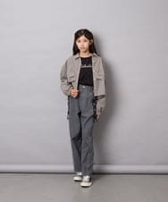 KJBJD03034 a.v.v KIDS(アー・ヴェ・ヴェ) [140-160]【ママとお揃いコーデが叶う】クロップドリボンシャツ ライトグレー