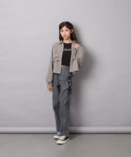 KJBJD03034 a.v.v KIDS(アー・ヴェ・ヴェ) [140-160]【ママとお揃いコーデが叶う】クロップドリボンシャツ ライトグレー
