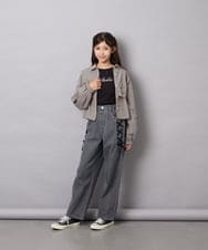 KJBJD03034 a.v.v KIDS(アー・ヴェ・ヴェ) [140-160]【ママとお揃いコーデが叶う】クロップドリボンシャツ ライトグレー