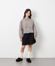 KJBJD03034 a.v.v KIDS(アー・ヴェ・ヴェ) [140-160]【ママとお揃いコーデが叶う】クロップドリボンシャツ ライトグレー