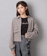 KJBJD03034 a.v.v KIDS(アー・ヴェ・ヴェ) [140-160]【ママとお揃いコーデが叶う】クロップドリボンシャツ ライトグレー