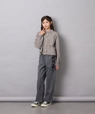 KJBJD03034 a.v.v KIDS(アー・ヴェ・ヴェ) [140-160]【ママとお揃いコーデが叶う】クロップドリボンシャツ ライトグレー