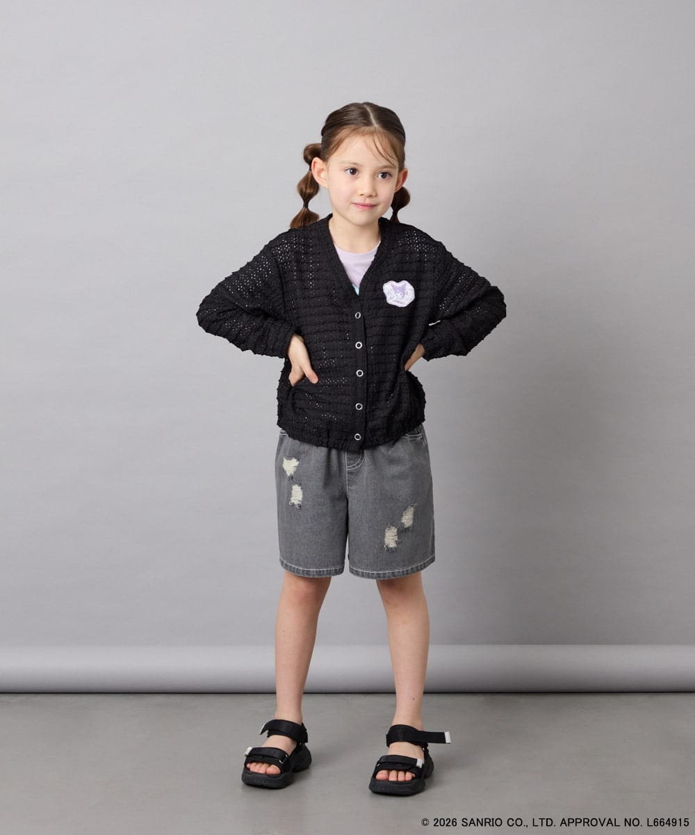 KJCGD55049 a.v.v KIDS(アー・ヴェ・ヴェ) [110-140]【数量限定】[シナモロール＆クロミ]レーシーボーダーカーディガン ブラック