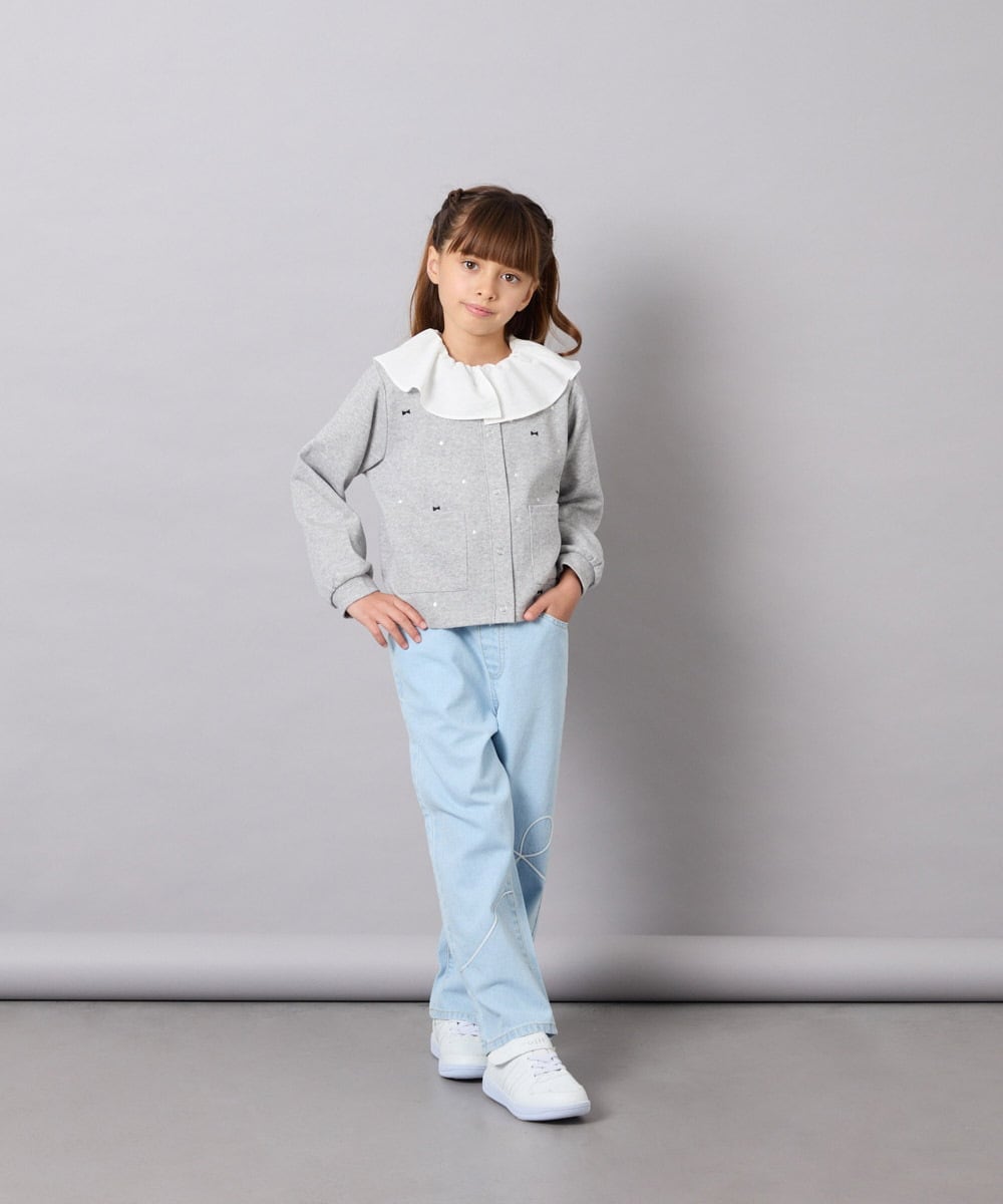 KJCJD02044 a.v.v KIDS(アー・ヴェ・ヴェ) [120-160]【洗える/イージーケア】刺繍カットソーカーディガン ライトグレー