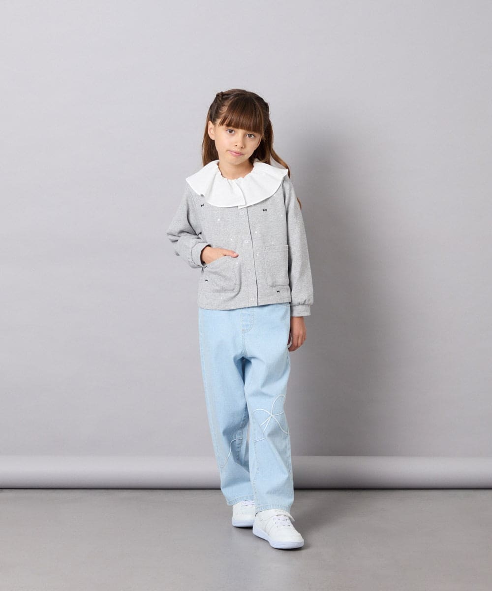 KJCJD02044 a.v.v KIDS(アー・ヴェ・ヴェ) [120-160]【洗える/イージーケア】刺繍カットソーカーディガン ライトグレー
