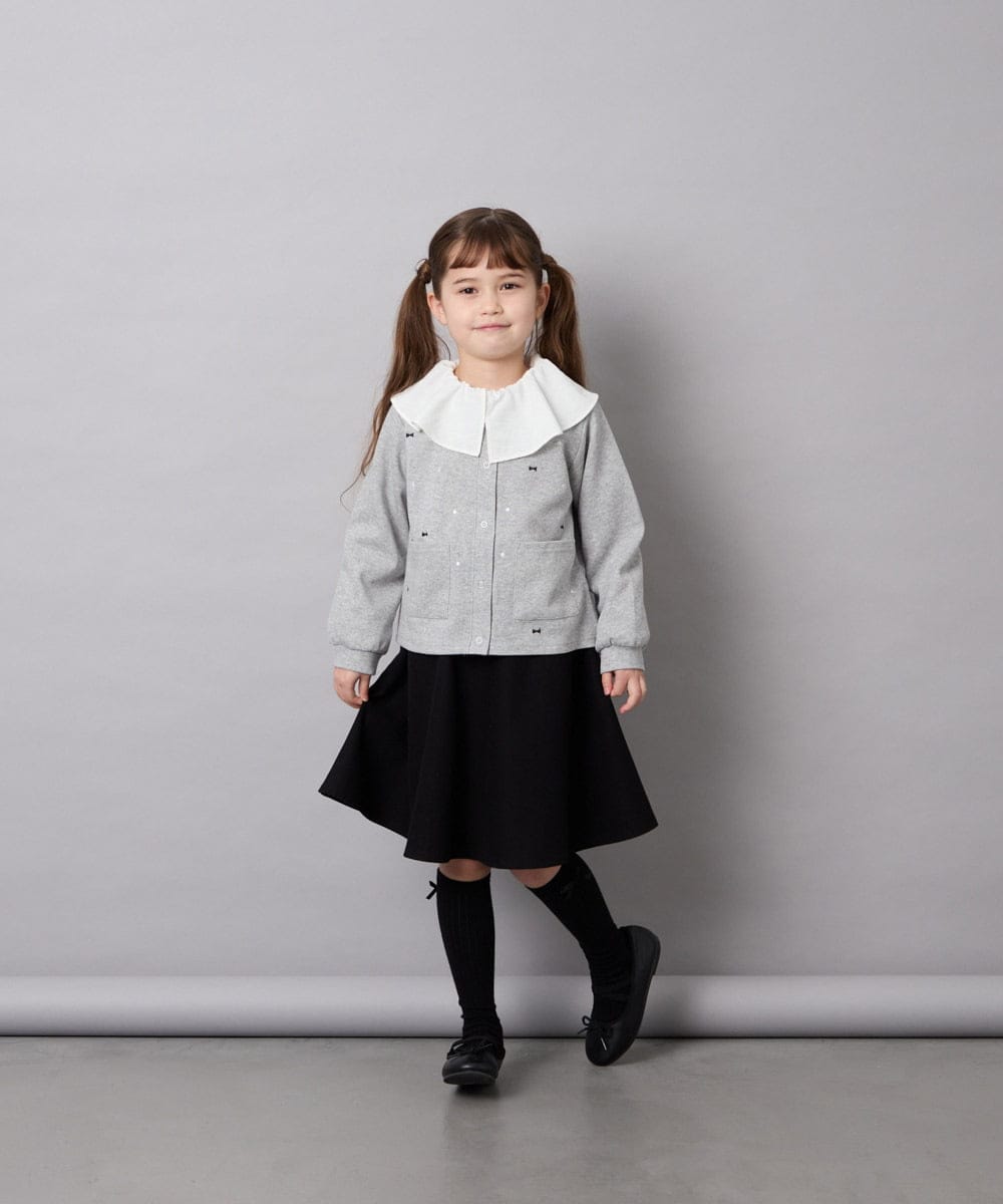 KJCJD02044 a.v.v KIDS(アー・ヴェ・ヴェ) [120-160]【洗える/イージーケア】刺繍カットソーカーディガン ライトグレー