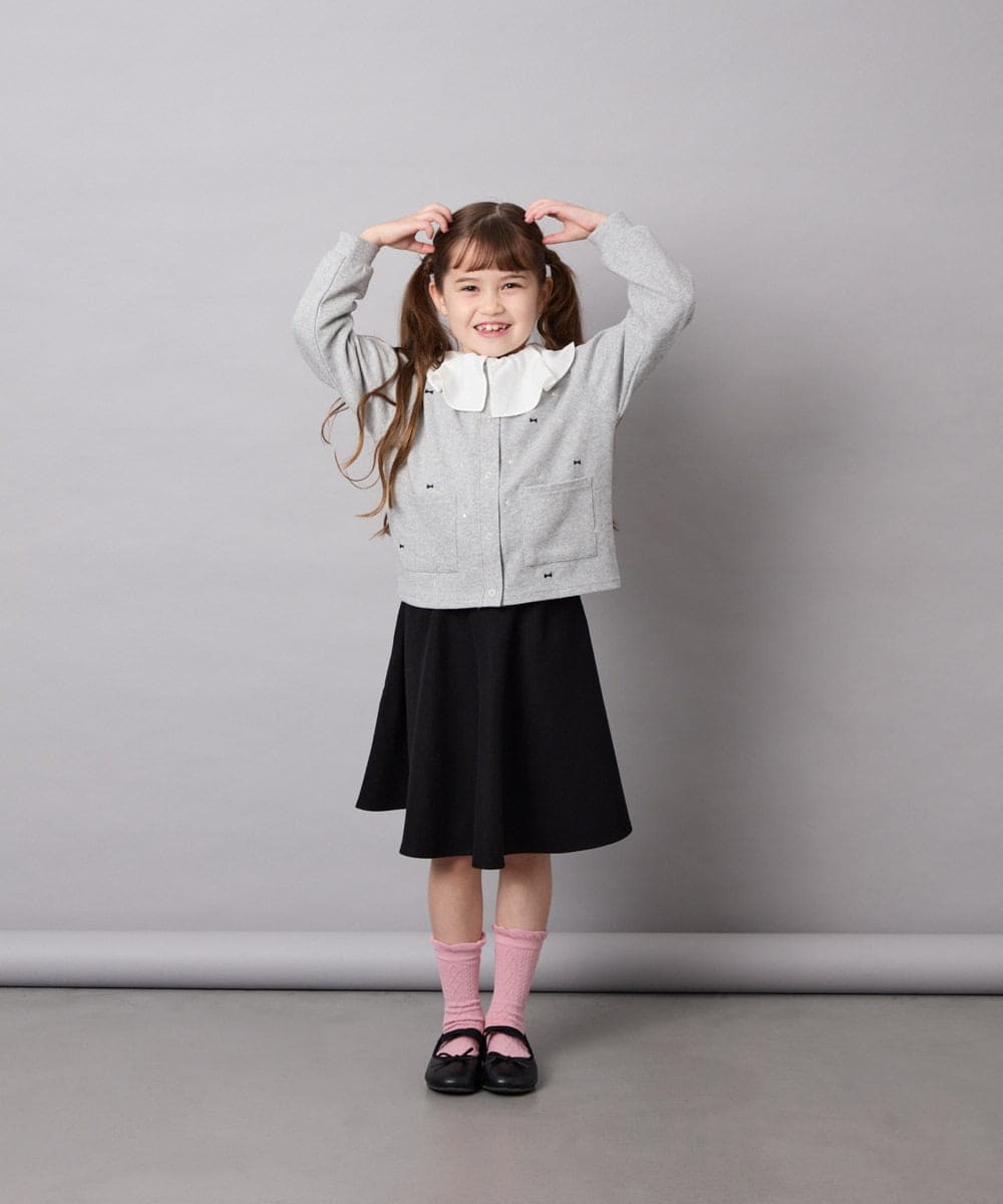 KJCJD02044 a.v.v KIDS(アー・ヴェ・ヴェ) [120-160]【洗える/イージーケア】刺繍カットソーカーディガン ライトグレー