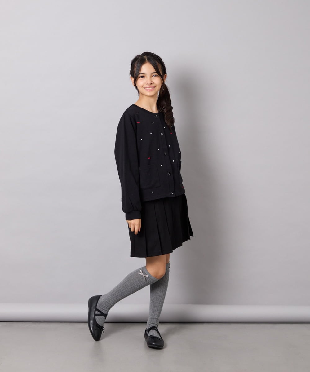 KJCJD02044 a.v.v KIDS(アー・ヴェ・ヴェ) [120-160]【洗える/イージーケア】刺繍カットソーカーディガン ブラック