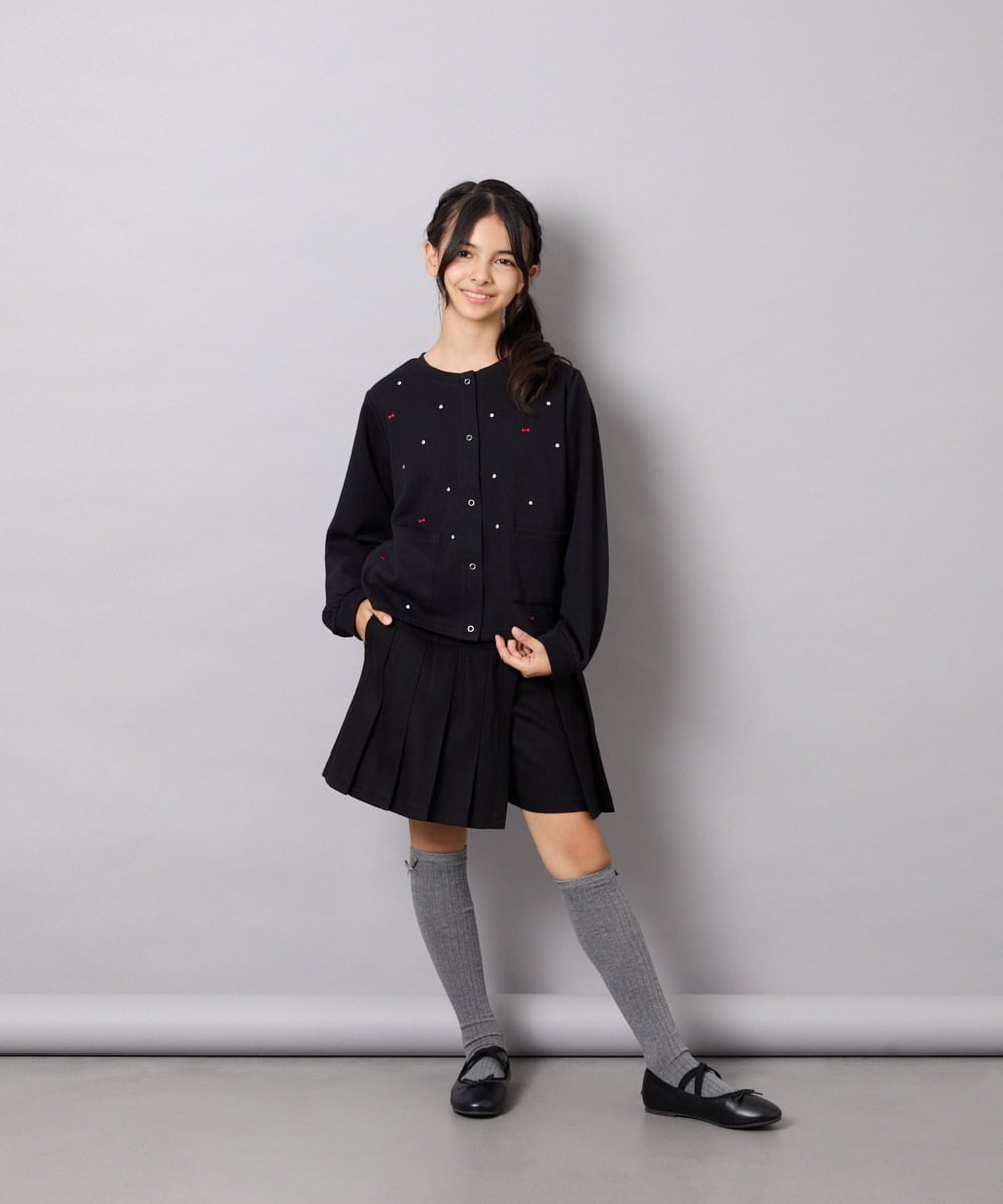 KJCJD02044 a.v.v KIDS(アー・ヴェ・ヴェ) [120-160]【洗える/イージーケア】刺繍カットソーカーディガン ブラック