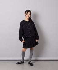 KJCJD02044 a.v.v KIDS(アー・ヴェ・ヴェ) [120-160]【洗える/イージーケア】刺繍カットソーカーディガン ブラック