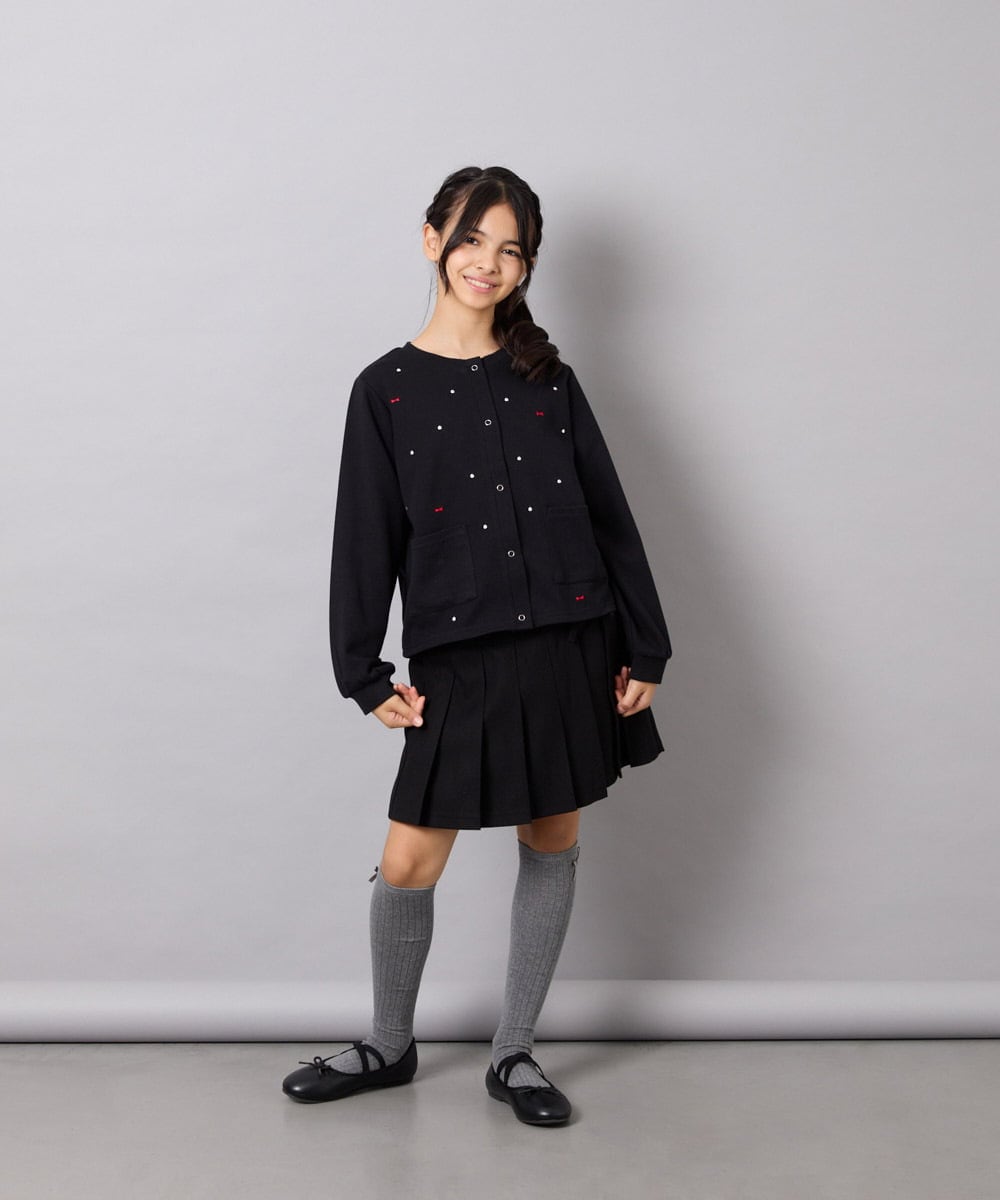KJCJD02044 a.v.v KIDS(アー・ヴェ・ヴェ) [120-160]【洗える/イージーケア】刺繍カットソーカーディガン ブラック