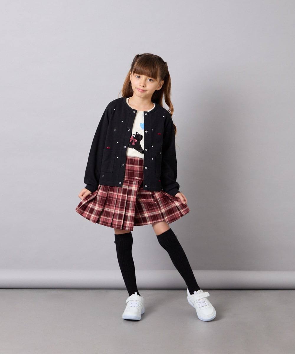 KJCJD02044 a.v.v KIDS(アー・ヴェ・ヴェ) [120-160]【洗える/イージーケア】刺繍カットソーカーディガン ブラック