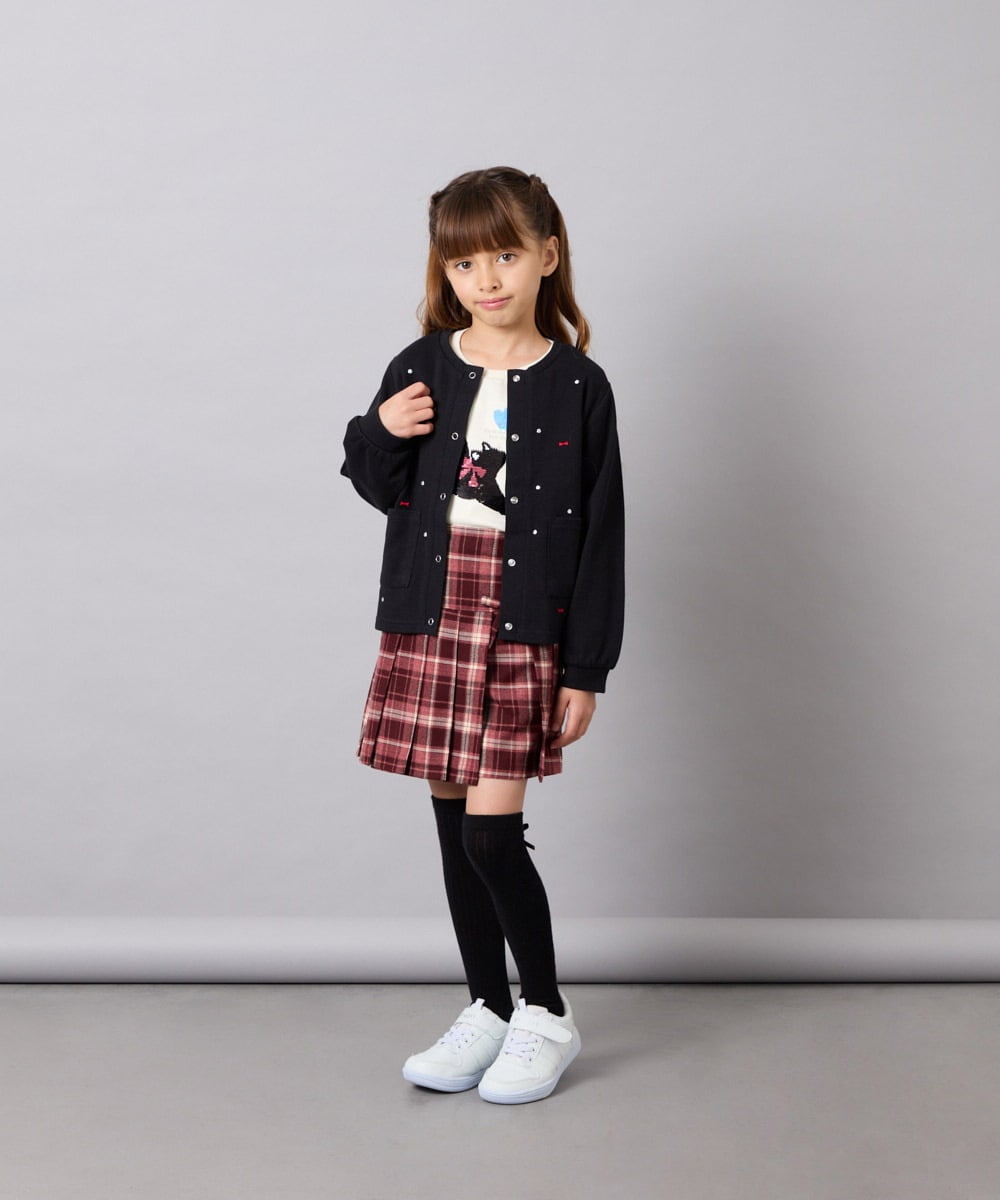 KJCJD02044 a.v.v KIDS(アー・ヴェ・ヴェ) [120-160]【洗える/イージーケア】刺繍カットソーカーディガン ブラック