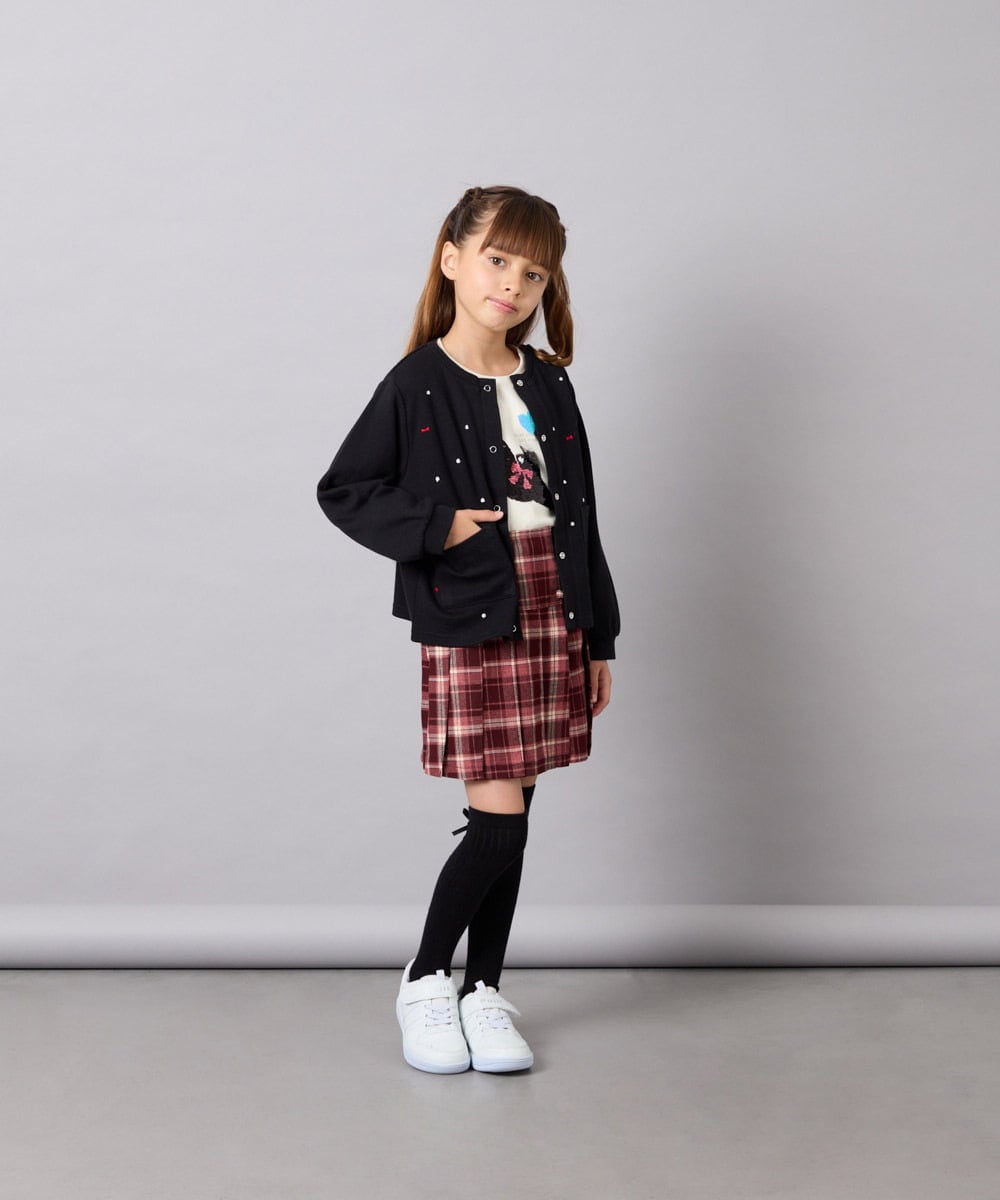 KJCJD02044 a.v.v KIDS(アー・ヴェ・ヴェ) [120-160]【洗える/イージーケア】刺繍カットソーカーディガン ブラック