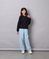 KJCJD02044 a.v.v KIDS(アー・ヴェ・ヴェ) [120-160]【洗える/イージーケア】刺繍カットソーカーディガン ブラック