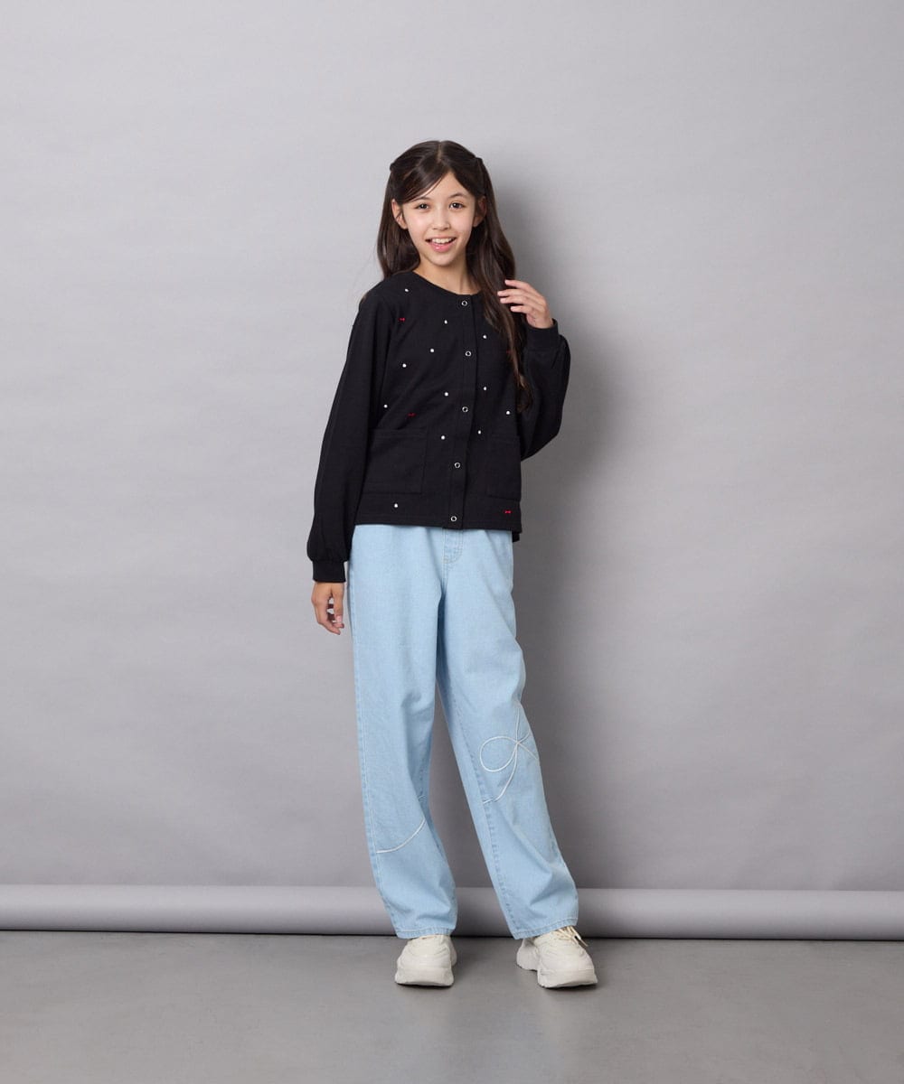 KJCJD02044 a.v.v KIDS(アー・ヴェ・ヴェ) [120-160]【洗える/イージーケア】刺繍カットソーカーディガン ブラック