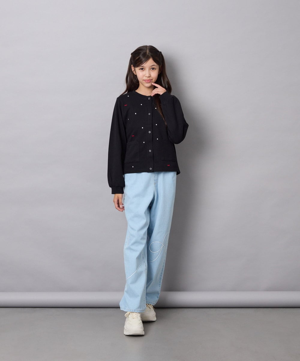 KJCJD02044 a.v.v KIDS(アー・ヴェ・ヴェ) [120-160]【洗える/イージーケア】刺繍カットソーカーディガン ブラック