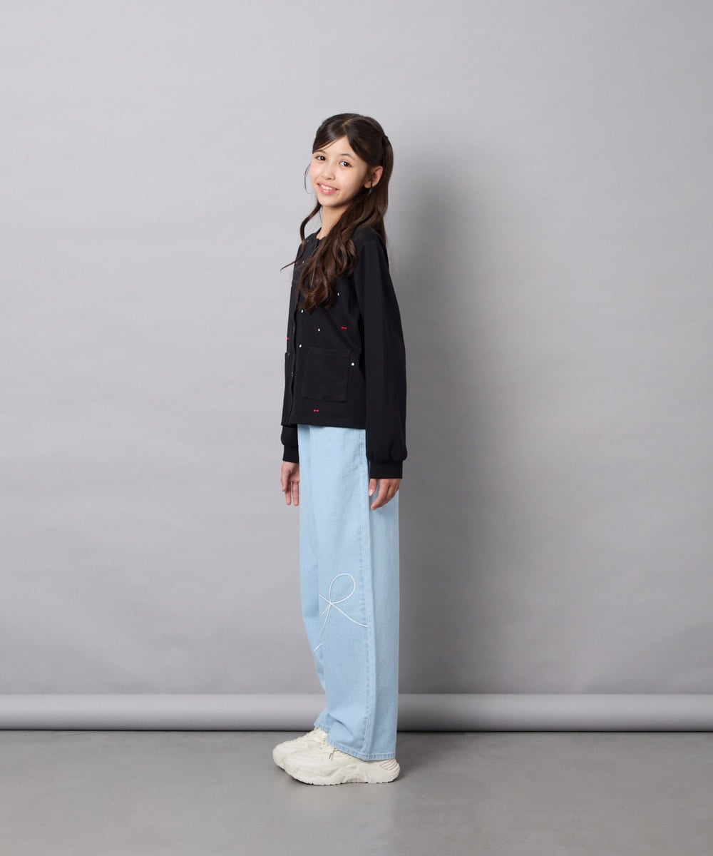 KJCJD02044 a.v.v KIDS(アー・ヴェ・ヴェ) [120-160]【洗える/イージーケア】刺繍カットソーカーディガン ブラック