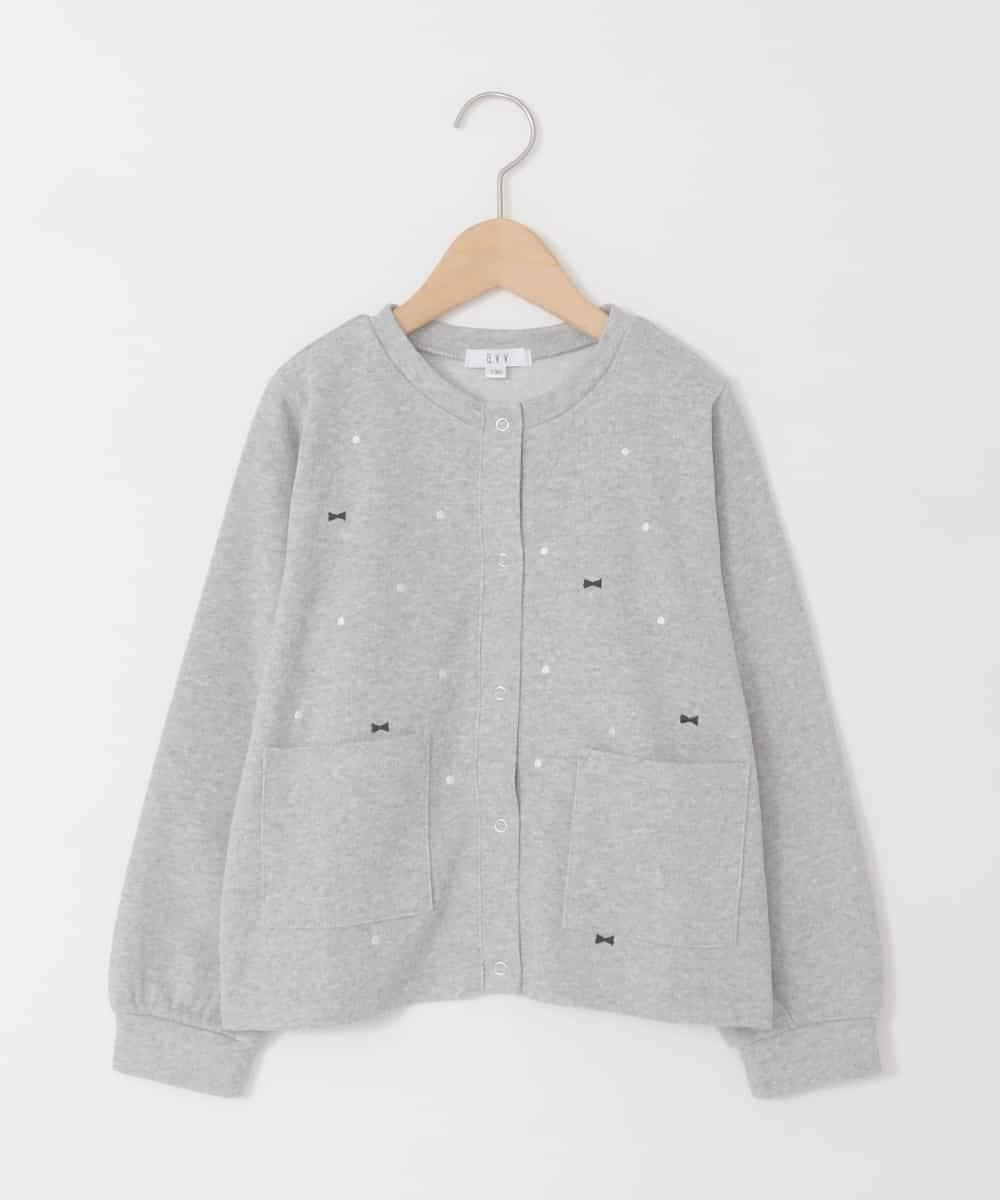 KJCJD02044 a.v.v KIDS(アー・ヴェ・ヴェ) [120-160]【洗える/イージーケア】刺繍カットソーカーディガン ライトグレー