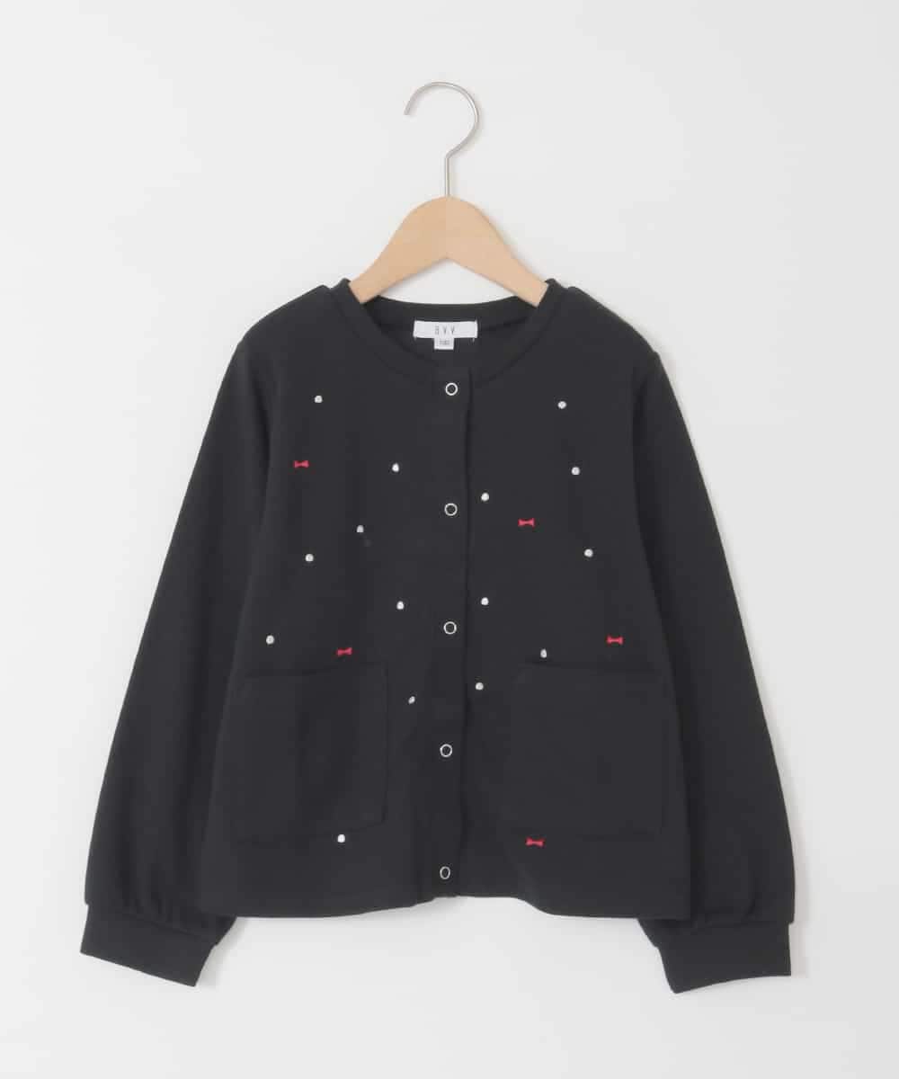 KJCJD02044 a.v.v KIDS(アー・ヴェ・ヴェ) [120-160]【洗える/イージーケア】刺繍カットソーカーディガン ブラック