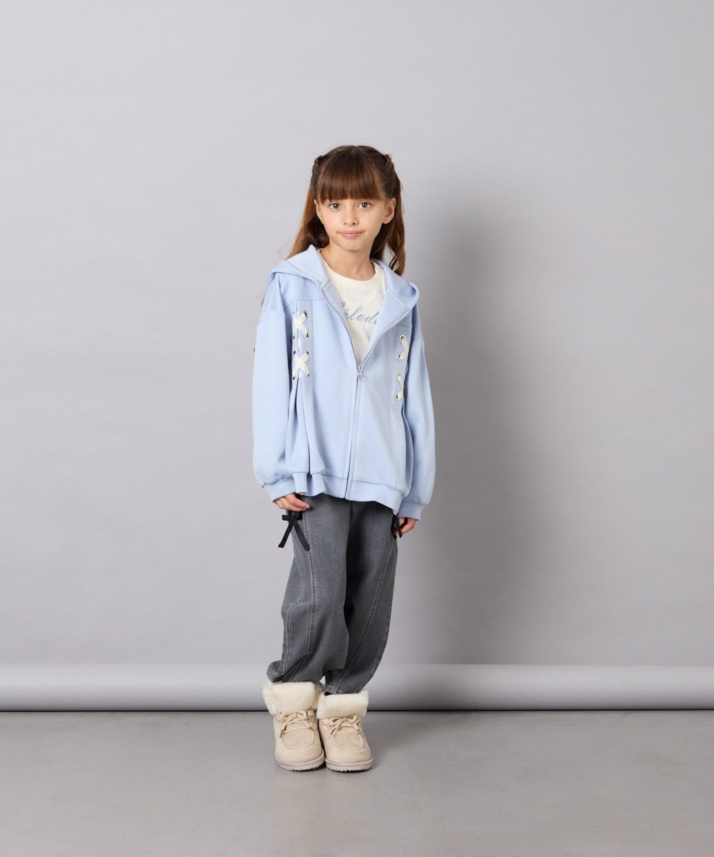 KJCJD03044 a.v.v KIDS(アー・ヴェ・ヴェ) [130-160]【イージーケア】レースアップダンボールパーカー ライトブルー