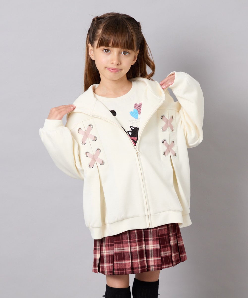 KJCJD03044 a.v.v KIDS(アー・ヴェ・ヴェ) [130-160]【イージーケア】レースアップダンボールパーカー アイボリー