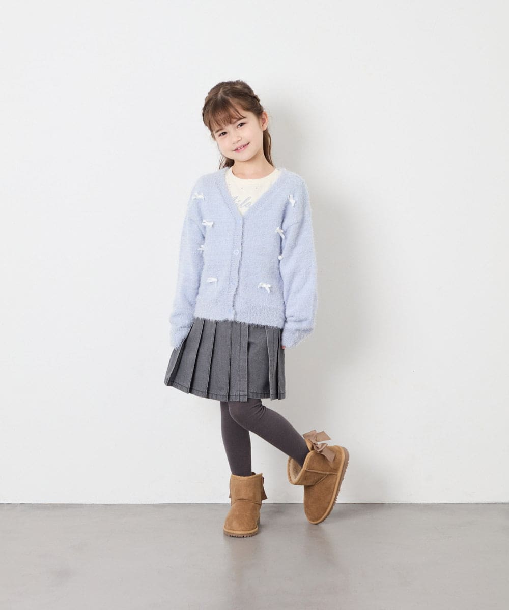 KJCLD08049 a.v.v KIDS(アー・ヴェ・ヴェ) [130-160]【洗える】リボンフェザーカーデ ライトブルー