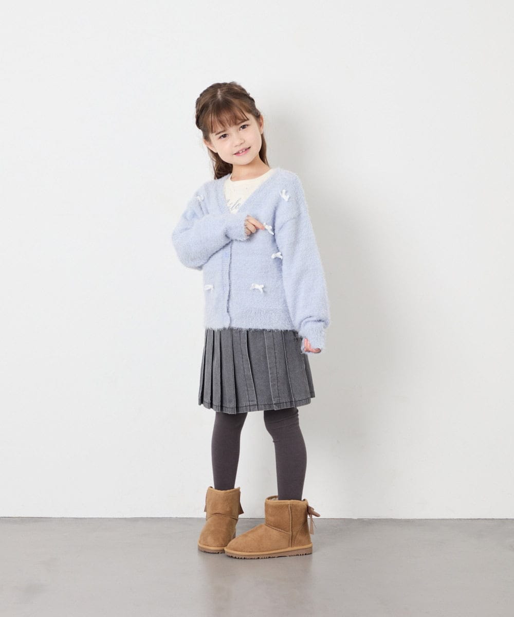 KJCLD08049 a.v.v KIDS(アー・ヴェ・ヴェ) [130-160]【洗える】リボンフェザーカーデ ライトブルー