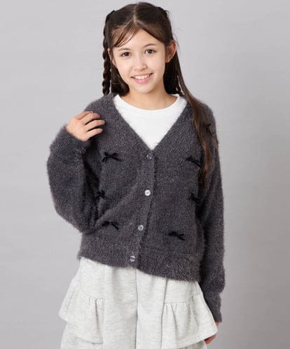 KJCLD08049 a.v.v KIDS [130-160]【洗える】リボンフェザーカーデ