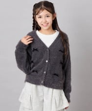 KJCLD08049 a.v.v KIDS(アー・ヴェ・ヴェ) [130-160]【洗える】リボンフェザーカーデ グレー