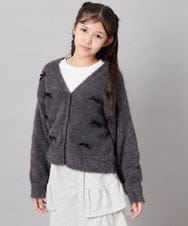 KJCLD08049 a.v.v KIDS(アー・ヴェ・ヴェ) [130-160]【洗える】リボンフェザーカーデ グレー