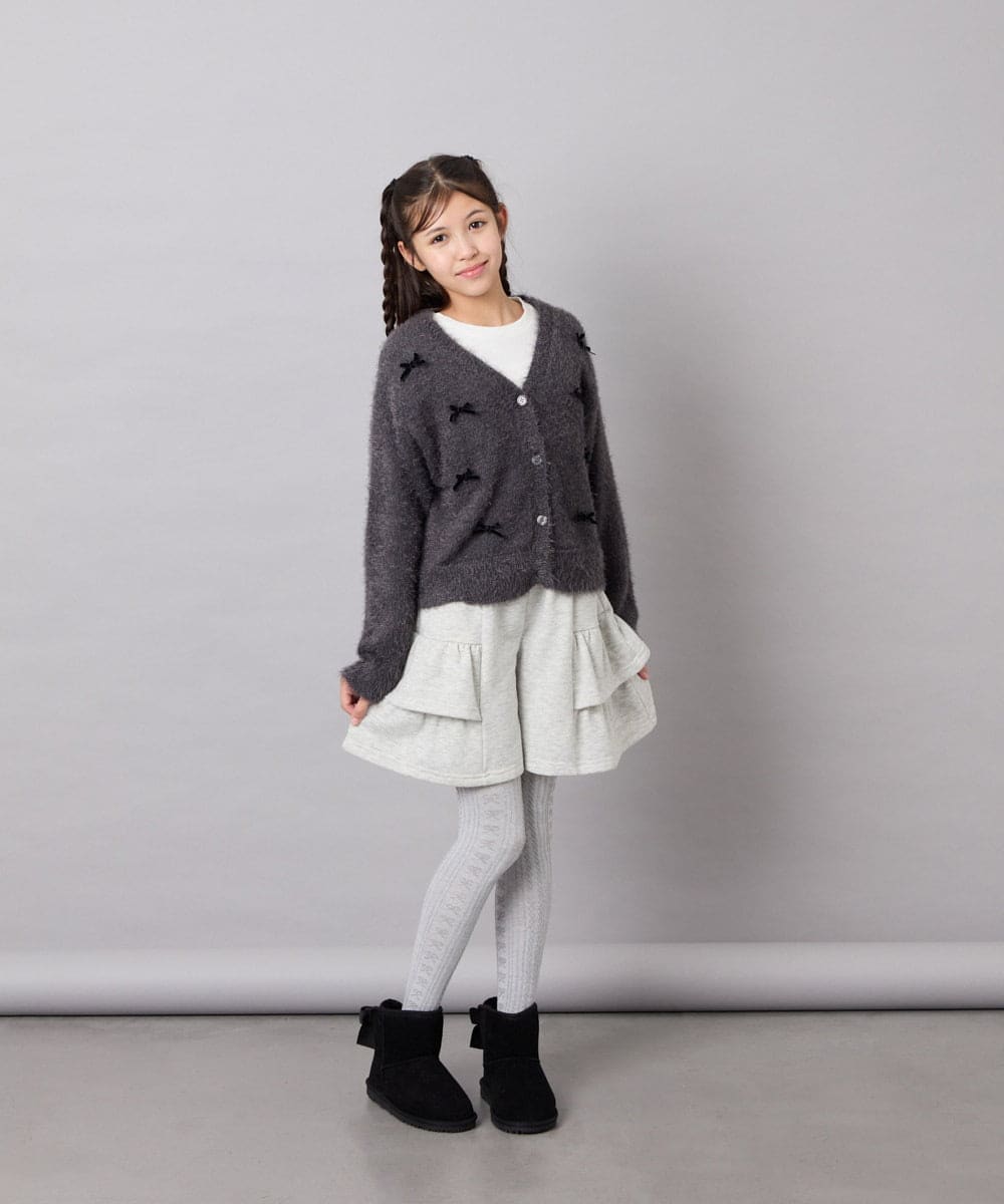 KJCLD08049 a.v.v KIDS(アー・ヴェ・ヴェ) [130-160]【洗える】リボンフェザーカーデ グレー
