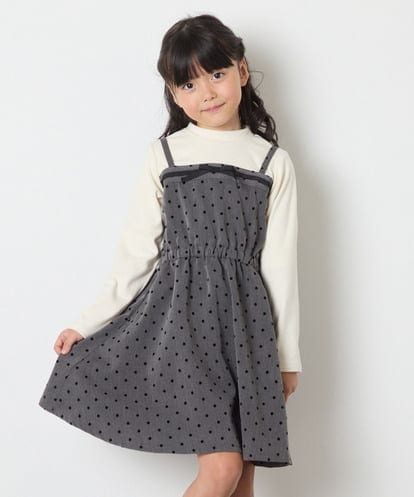 KJEAD02054 a.v.v KIDS [120-160]フロッキードットプリントドッキングワンピース