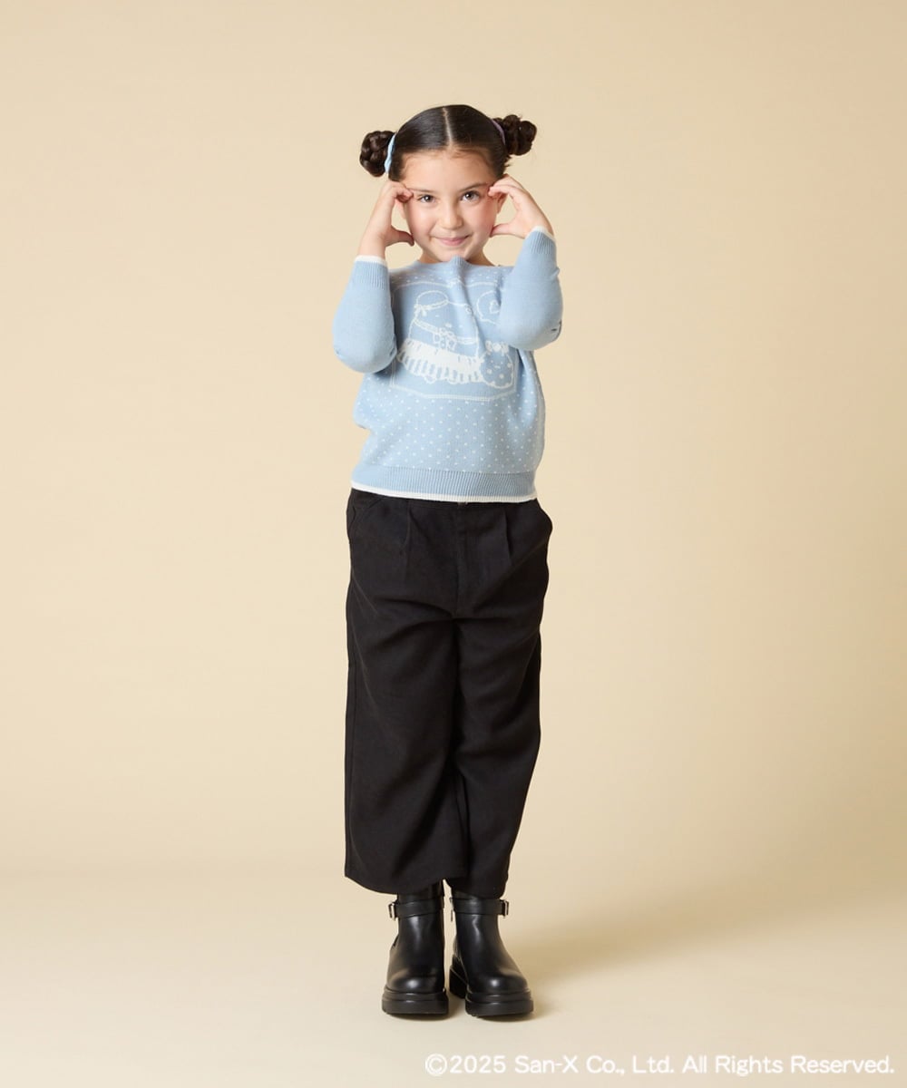 KJFAD80039 a.v.v KIDS(アー・ヴェ・ヴェ) [100-140]【a.v.v限定デザイン/しろくまとふろしきアート】すみっコぐらしジャカードニット ライトブルー