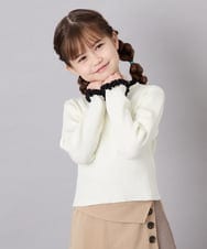 KJFAG04034 a.v.v KIDS(アー・ヴェ・ヴェ) [130-160]【手洗い】配色フリル付リブニット アイボリー