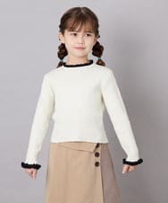 KJFAG04034 a.v.v KIDS(アー・ヴェ・ヴェ) [130-160]【手洗い】配色フリル付リブニット アイボリー