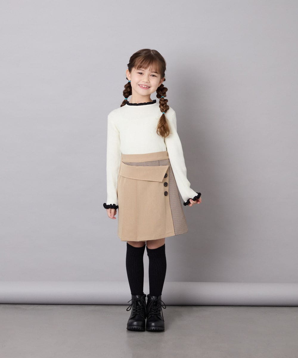 KJFAG04034 a.v.v KIDS(アー・ヴェ・ヴェ) [130-160]【手洗い】配色フリル付リブニット アイボリー