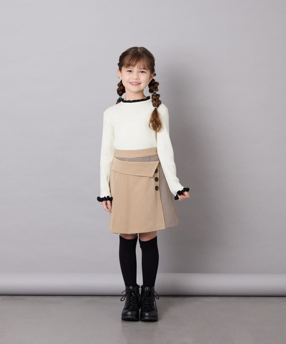 KJFAG04034 a.v.v KIDS(アー・ヴェ・ヴェ) [130-160]【手洗い】配色フリル付リブニット アイボリー