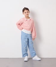 KJFED30044 a.v.v KIDS(アー・ヴェ・ヴェ) [120-160][ママとお揃いコーデが叶う]襟付きメッシュニットレイヤードトップス コーラルピンク