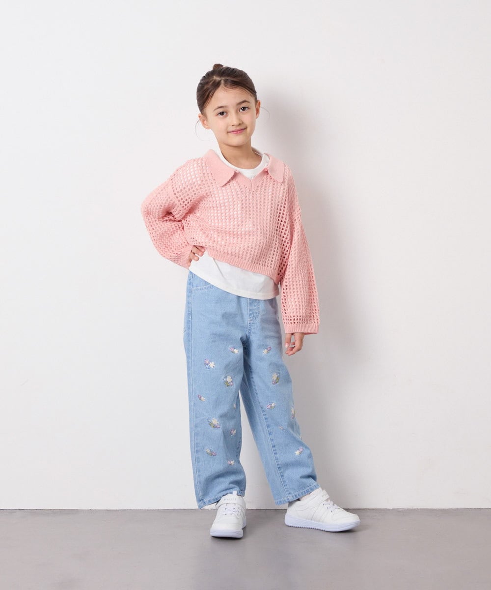 KJFED30044 a.v.v KIDS(アー・ヴェ・ヴェ) [120-160][ママとお揃いコーデが叶う]襟付きメッシュニットレイヤードトップス コーラルピンク