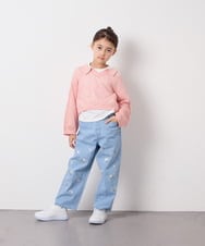 KJFED30044 a.v.v KIDS(アー・ヴェ・ヴェ) [120-160][ママとお揃いコーデが叶う]襟付きメッシュニットレイヤードトップス コーラルピンク