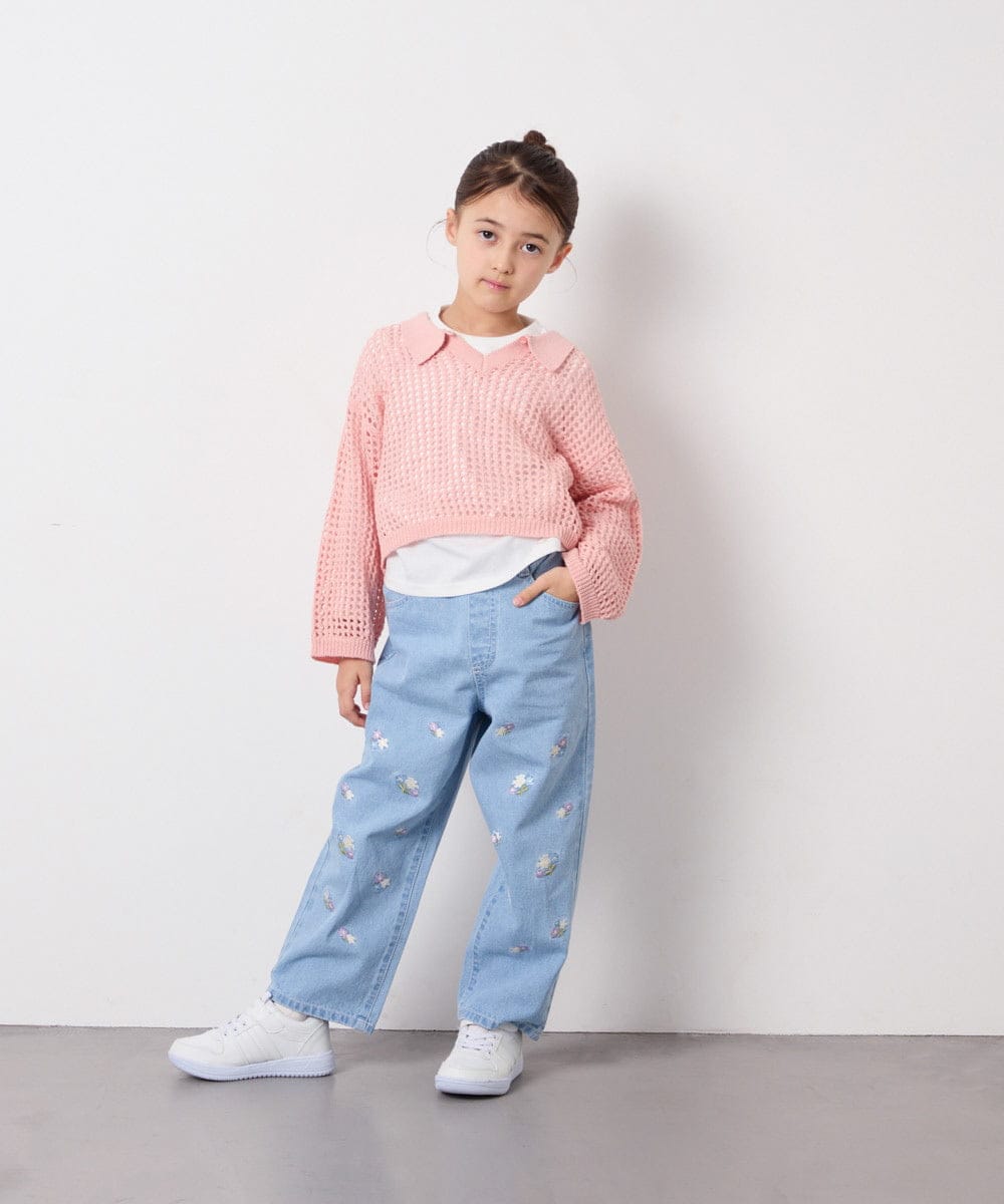 KJFED30044 a.v.v KIDS(アー・ヴェ・ヴェ) [120-160][ママとお揃いコーデが叶う]襟付きメッシュニットレイヤードトップス コーラルピンク
