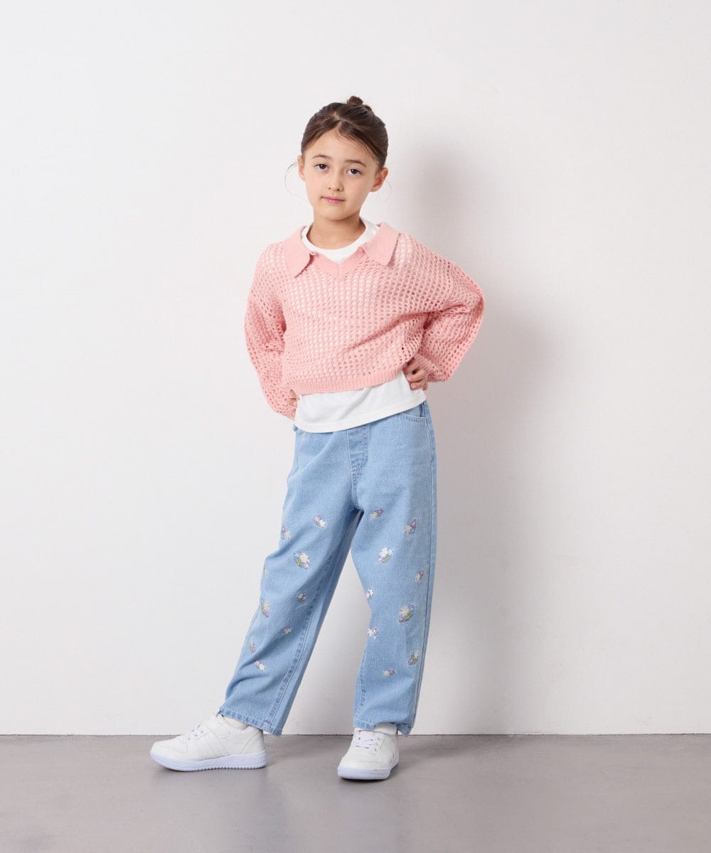 KJFED30044 a.v.v KIDS(アー・ヴェ・ヴェ) [120-160][ママとお揃いコーデが叶う]襟付きメッシュニットレイヤードトップス コーラルピンク