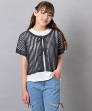KJFGD55049 a.v.v KIDS(アー・ヴェ・ヴェ) [120-160][SET][ママとお揃いコーデが叶う]メッシュニットレイヤードトップス ダークグレー