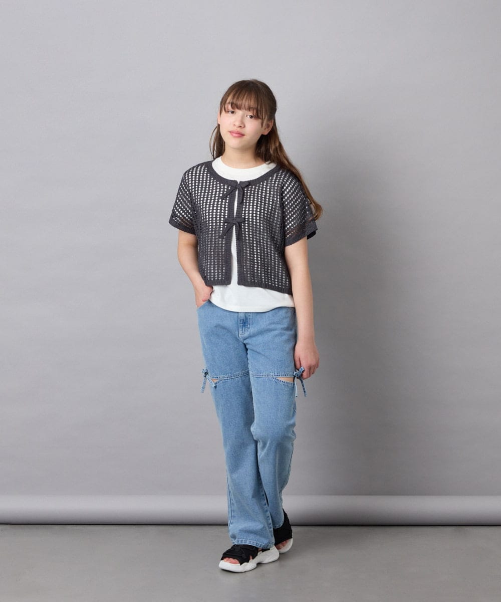 KJFGD55049 a.v.v KIDS(アー・ヴェ・ヴェ) [120-160][SET][ママとお揃いコーデが叶う]メッシュニットレイヤードトップス ダークグレー